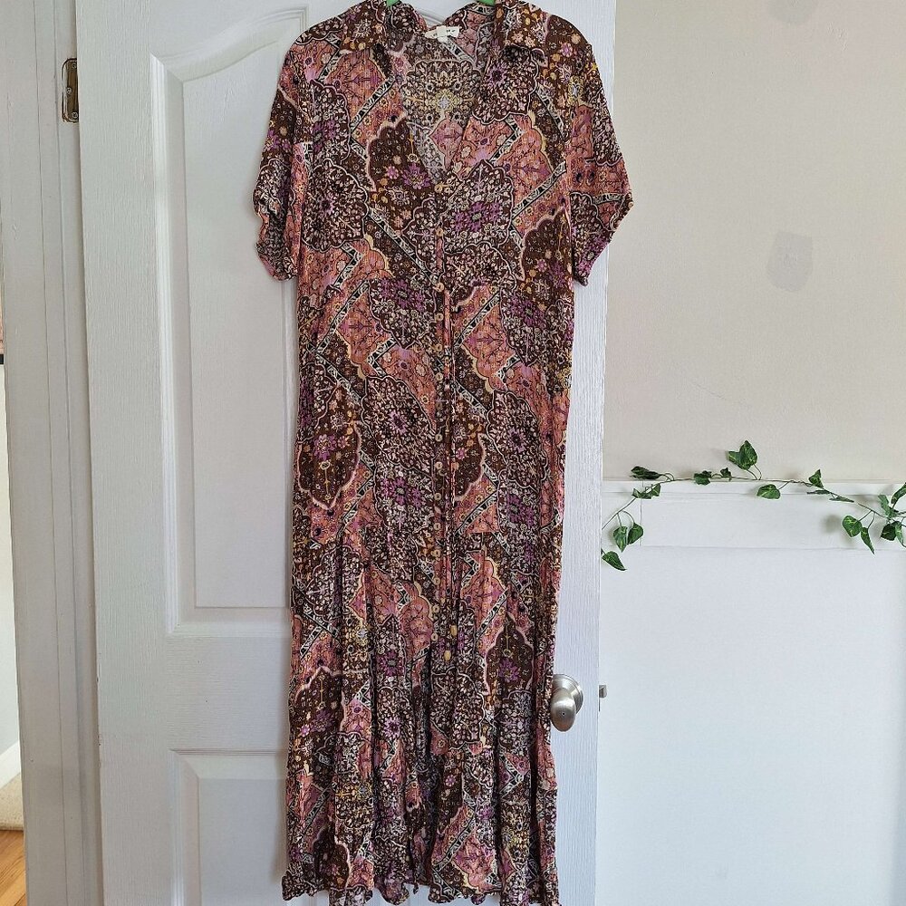 ee:some Pink and Brown Patchwork Short Sleeve Maxi Dress Size Large